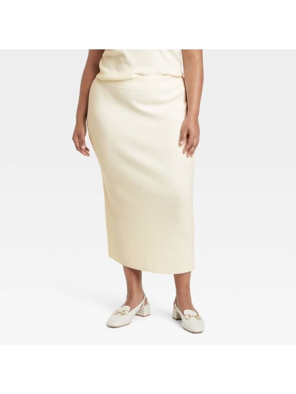 A New Day Skirt Womens XXL White Midi Boucle lightweight Ribbed Elastic Waist